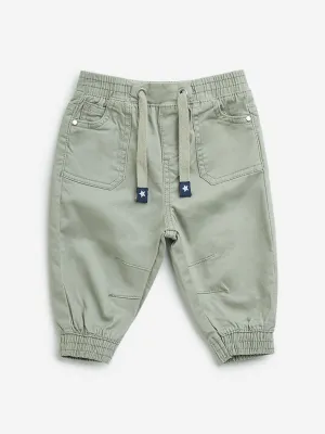 HOP Baby Light Olive High-Rise Cotton Blend Joggers