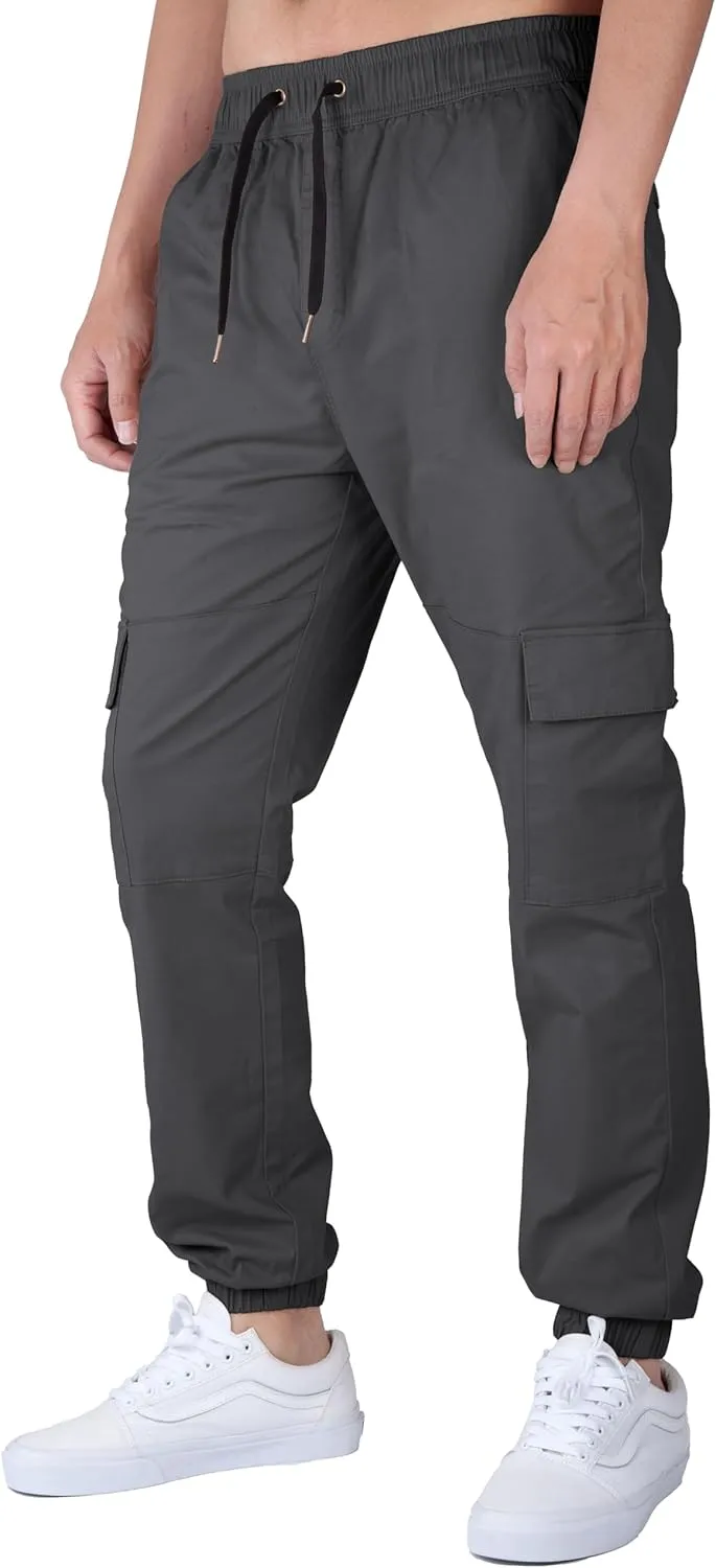 ITALYMORN Khaki Cargo Joggers for Men Elastic Ankle and Waist Casual Chino Hiking Pants Summer