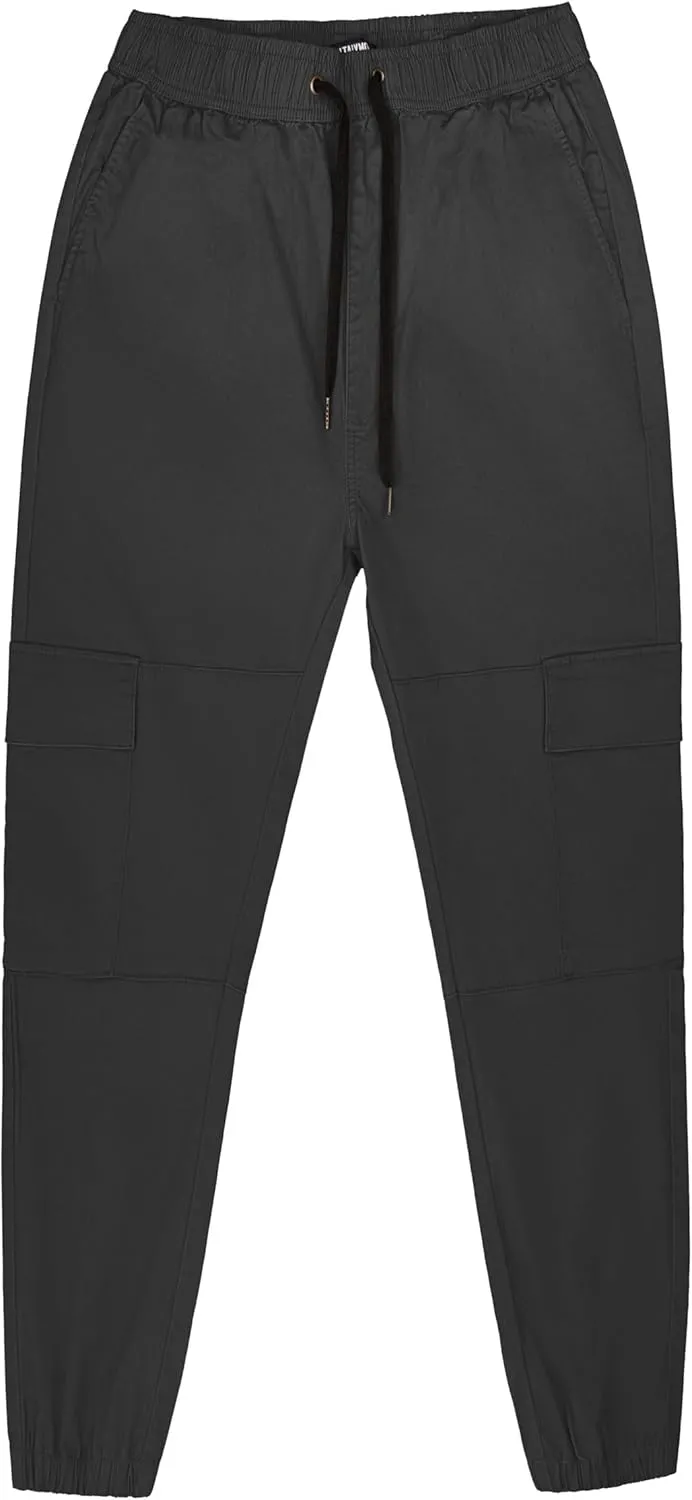 ITALYMORN Khaki Cargo Joggers for Men Elastic Ankle and Waist Casual Chino Hiking Pants Summer