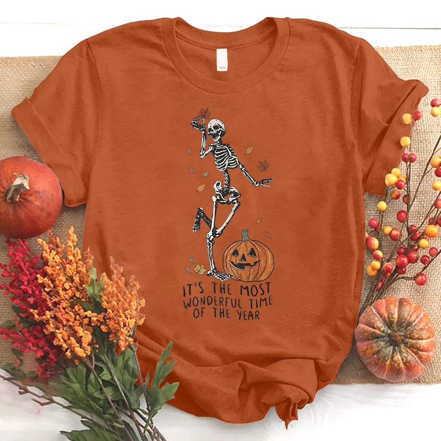 Its The Most Wondrful Time, Halloween Shirt, Witch Shirt, Gift For Halloween, Skeleton Fall Halloween T-Shirt