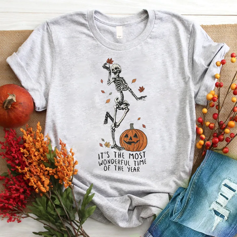 Its The Most Wondrful Time, Halloween Shirt, Witch Shirt, Gift For Halloween, Skeleton Fall Halloween T-Shirt