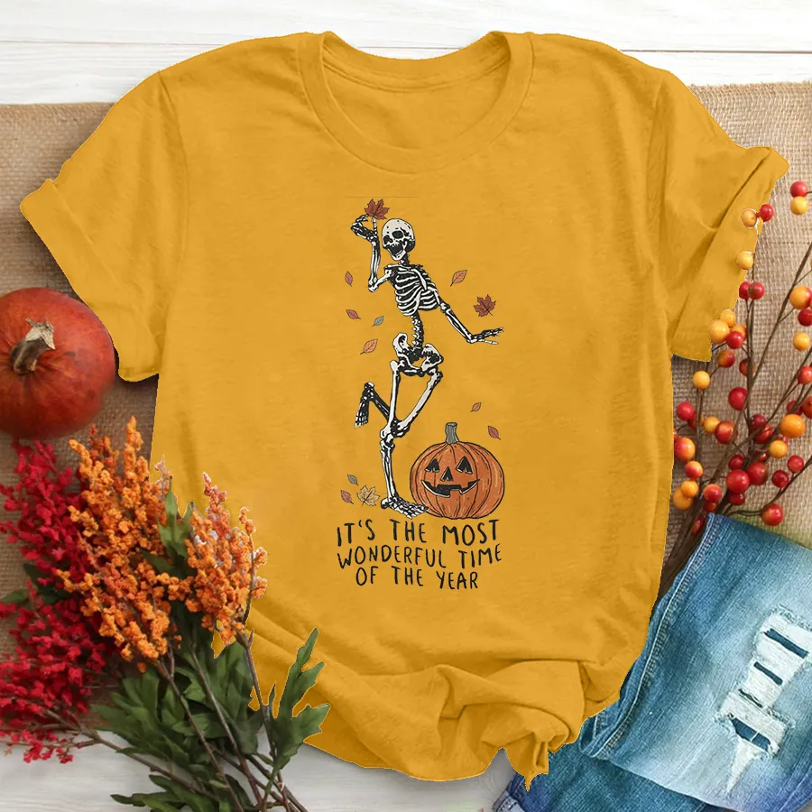 Its The Most Wondrful Time, Halloween Shirt, Witch Shirt, Gift For Halloween, Skeleton Fall Halloween T-Shirt