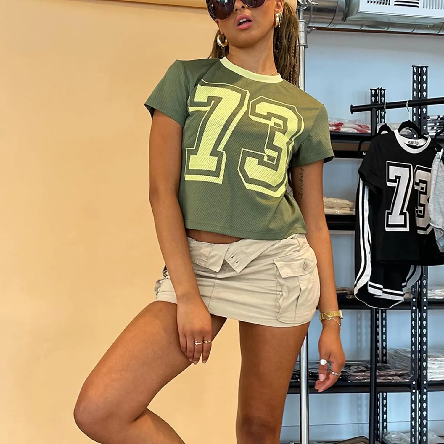 Jersey Crop Tops Y2k Short Sleeve Number Graphic Baby Tee Vintage Aesthetic Slim Fit Crewneck 00s Going Out T Shirts