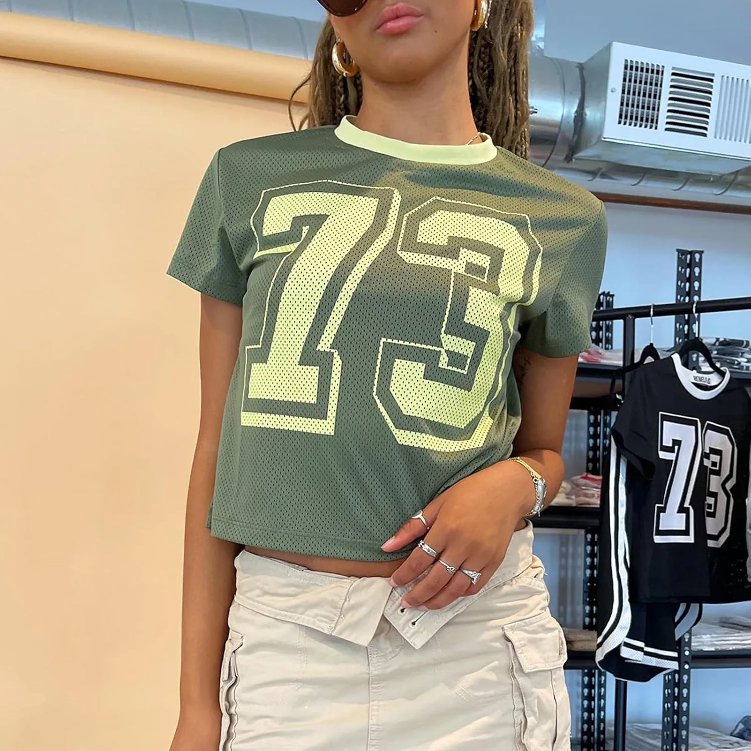 Jersey Crop Tops Y2k Short Sleeve Number Graphic Baby Tee Vintage Aesthetic Slim Fit Crewneck 00s Going Out T Shirts