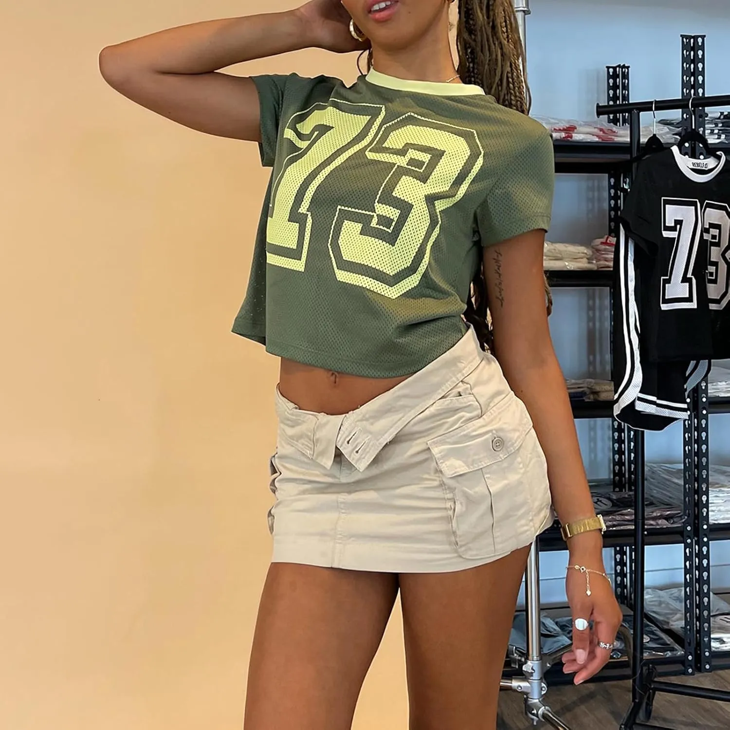 Jersey Crop Tops Y2k Short Sleeve Number Graphic Baby Tee Vintage Aesthetic Slim Fit Crewneck 00s Going Out T Shirts
