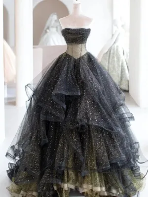 kamahe Black Ball Gown Long Prom Dress, Black Evening Dress