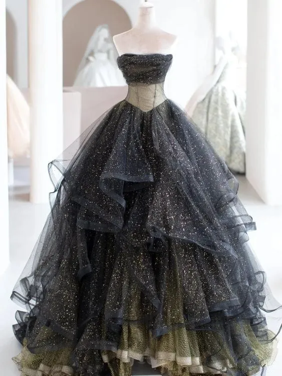 kamahe Black Ball Gown Long Prom Dress, Black Evening Dress