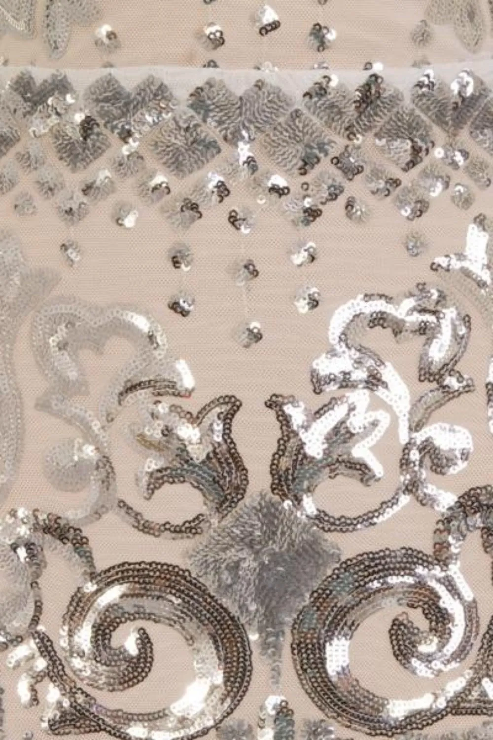 Kenza Silver Luxe Sweetheart Plunge Sequin Embellished Fishtail Dress