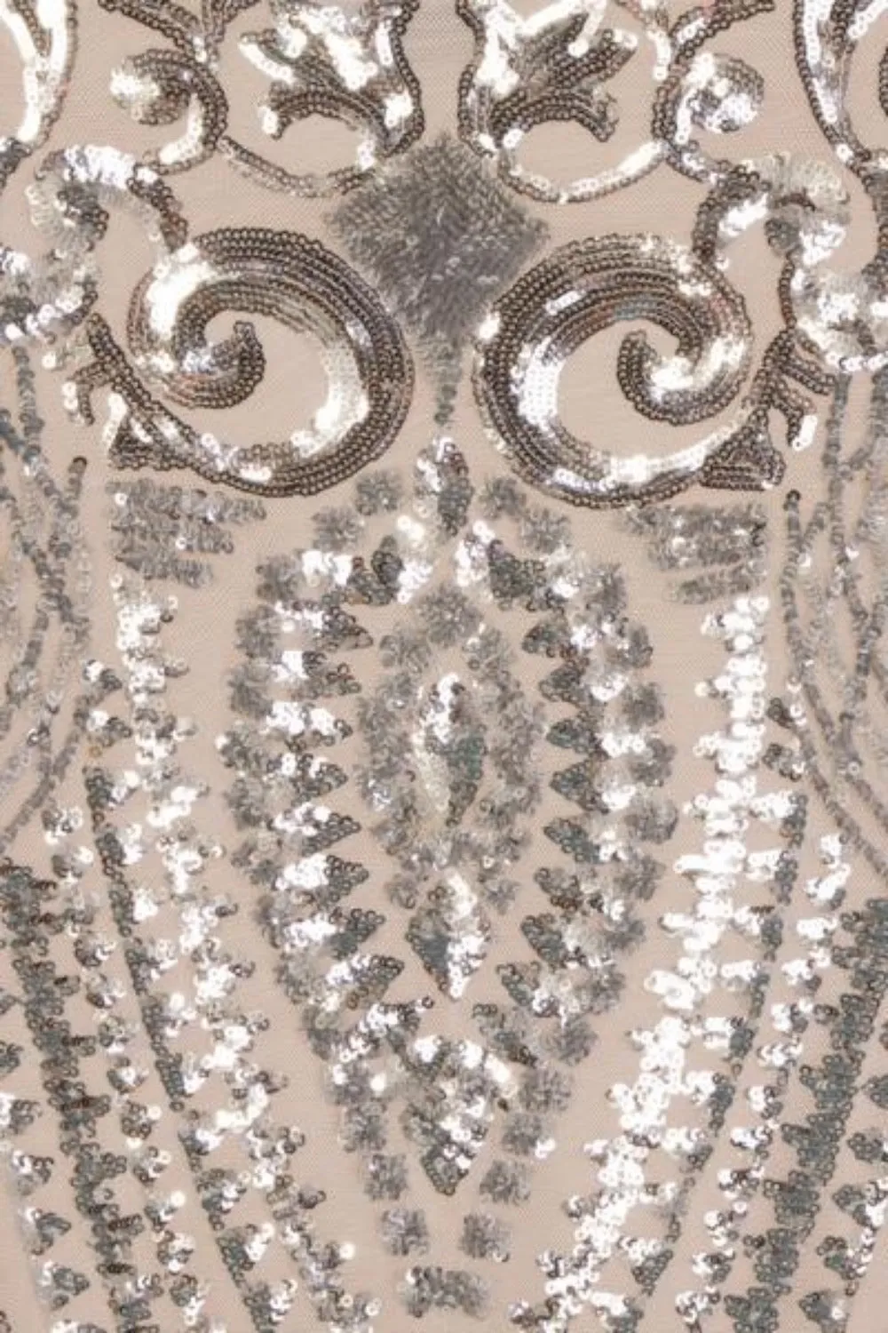 Kenza Silver Luxe Sweetheart Plunge Sequin Embellished Fishtail Dress