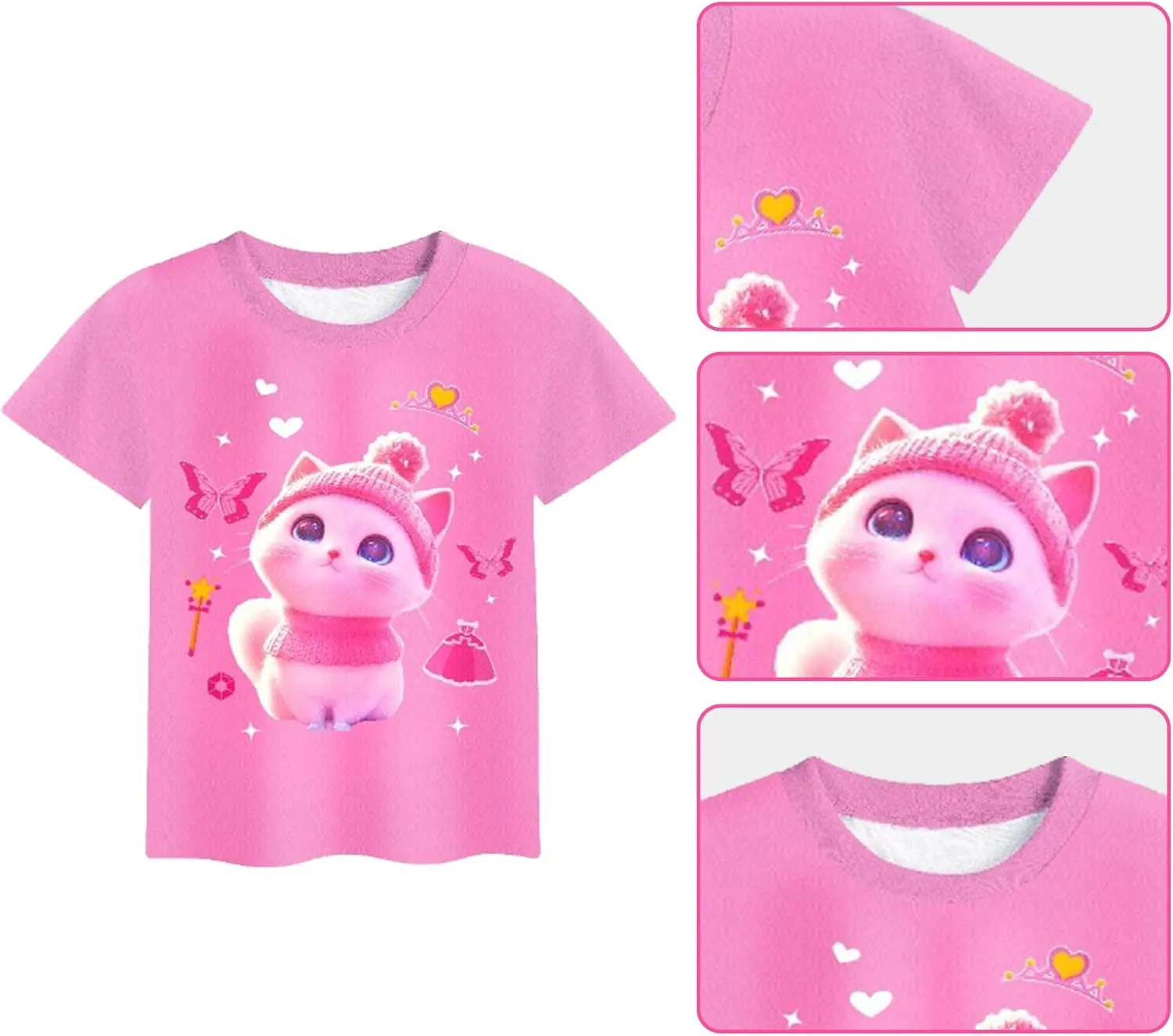 Kitties tutu Dress,Cat Pattern Casual T-shirt For Halloween Dress Up Outfits Birthday Party for 4-8T Girls