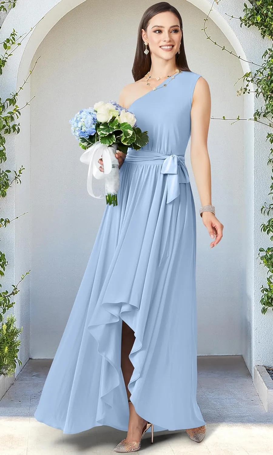 KOH KOH Womens 2025 One Shoulder Cocktail Bridesmaid Wedding Guest Maxi Dress