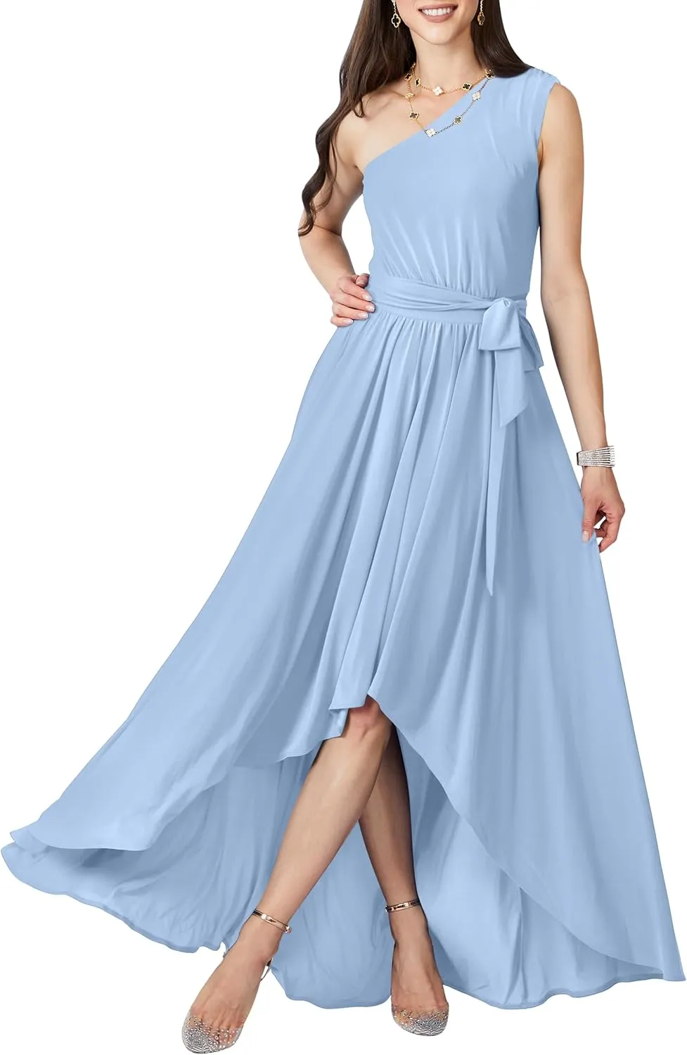 KOH KOH Womens 2025 One Shoulder Cocktail Bridesmaid Wedding Guest Maxi Dress