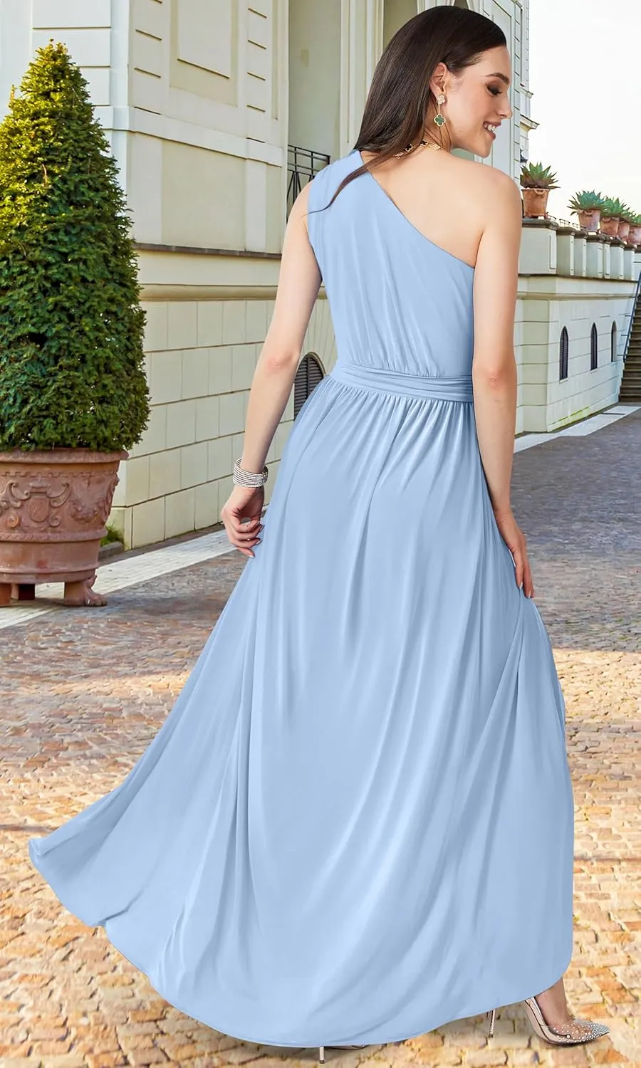 KOH KOH Womens 2025 One Shoulder Cocktail Bridesmaid Wedding Guest Maxi Dress