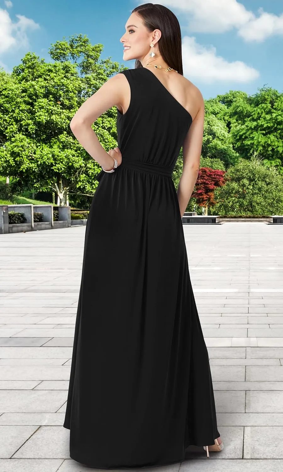 KOH KOH Womens 2025 One Shoulder Cocktail Bridesmaid Wedding Guest Maxi Dress