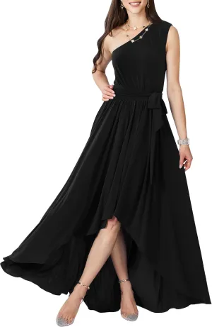 KOH KOH Womens 2025 One Shoulder Cocktail Bridesmaid Wedding Guest Maxi Dress