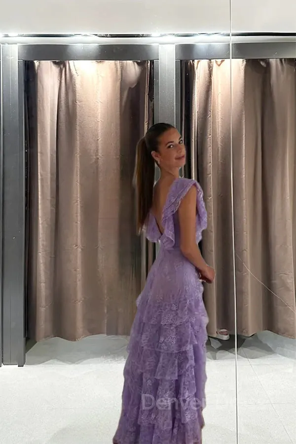 Lilac prom dress Long Evening Gown Lace Party Dress