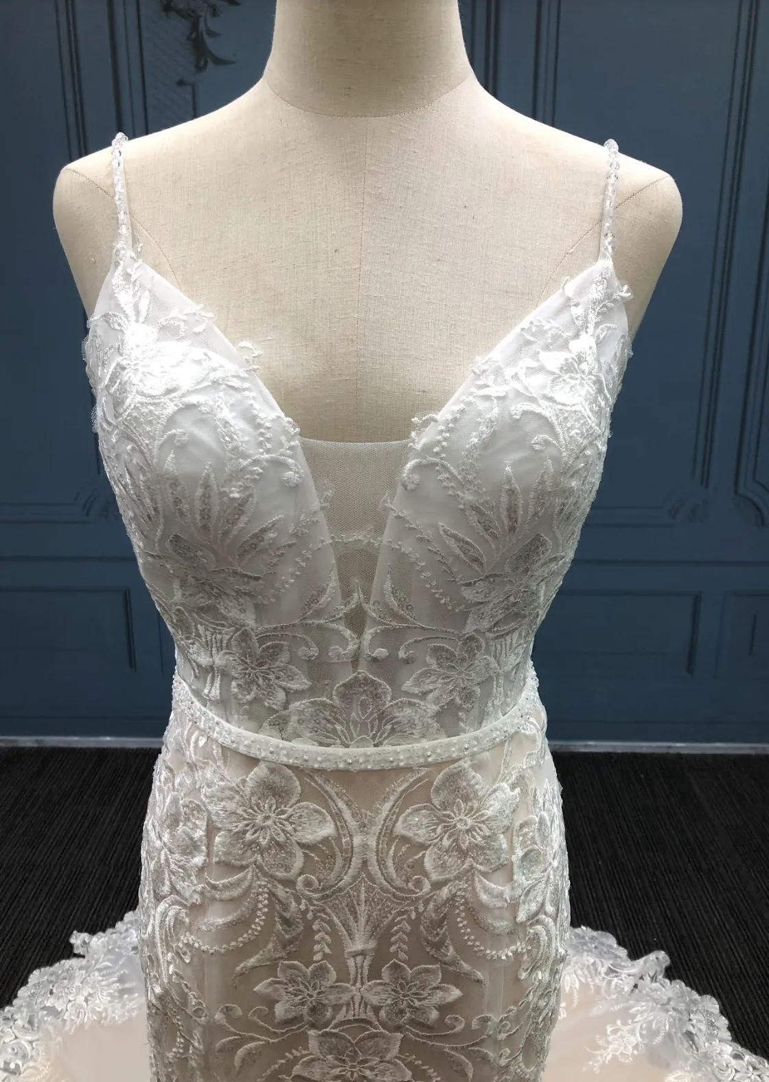 Lovely Blush Deep V Neckline Mermaid Wedding Dress