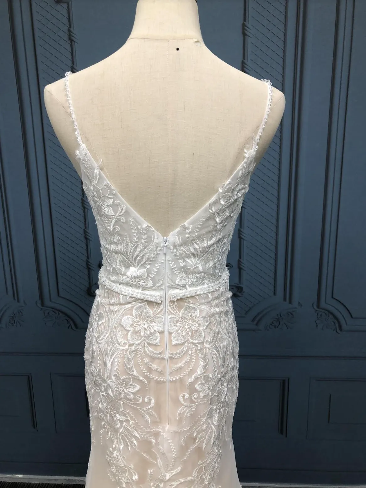 Lovely Blush Deep V Neckline Mermaid Wedding Dress