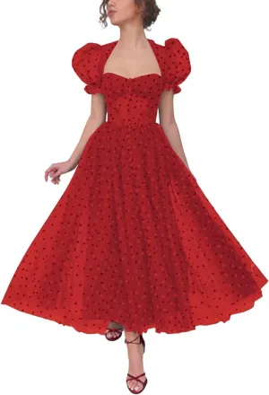Maxianever Heart Tulle Prom Dresses Tea Length 2024 Corset A Line Puff Sleeves Formal Evening Party Gowns with Slit
