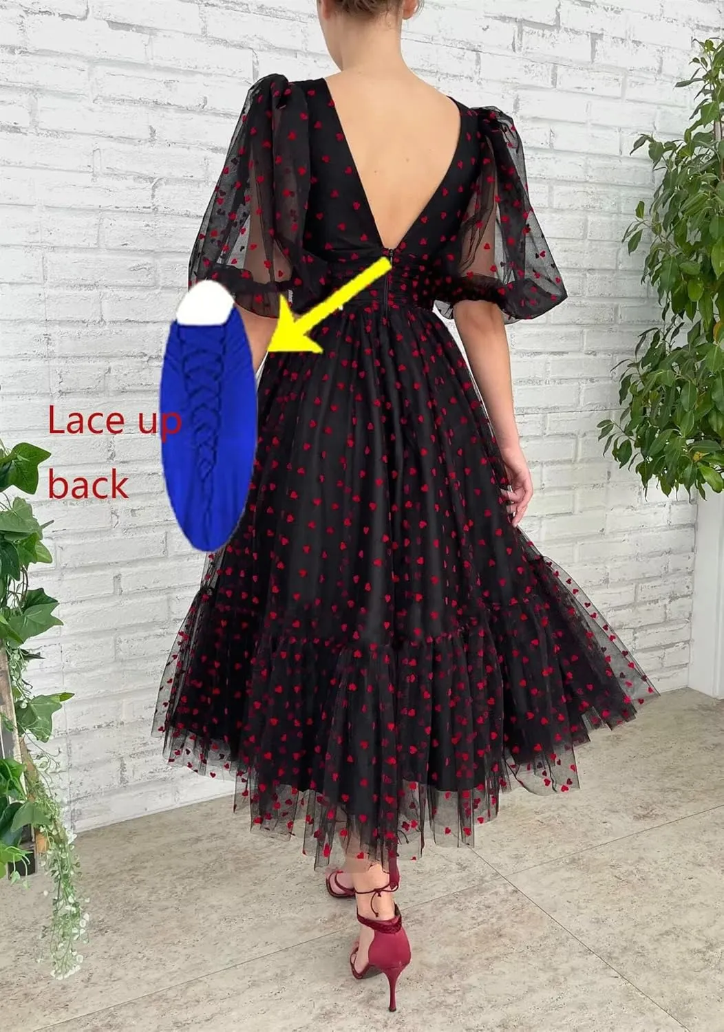 Maxianever Heart Tulle Prom Dresses Tea Length 2024 Corset A Line Puff Sleeves Formal Evening Party Gowns with Slit