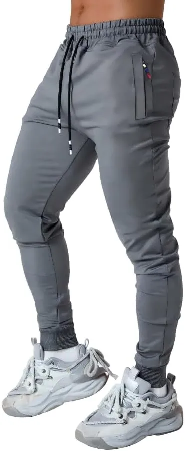 Mens Active Athletic Workout Jogger Sweatpants for Men with Zipper Pocket and Drawstring Size S-2XL
