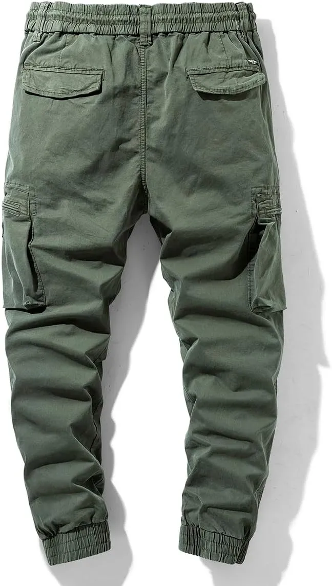 Mens Cargo JoggersSlim Fit Flex Work Pants with Belt Loops Elastic Waist Zipper Pockets Drawstring WaistDynamics LLC