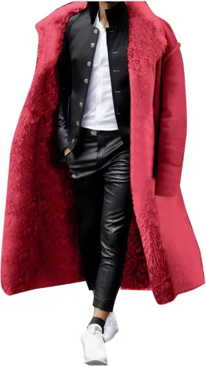 Men's Oversized Long Wool Blend Trench Coat Single Breasted Knee Length Lapel 2024 Winter Jacket Warm Fleece Outerwear