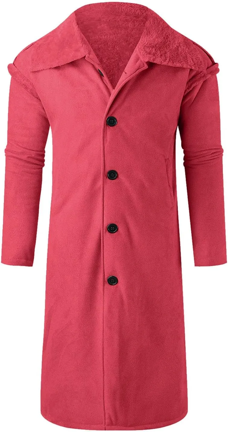 Men's Oversized Long Wool Blend Trench Coat Single Breasted Knee Length Lapel 2024 Winter Jacket Warm Fleece Outerwear