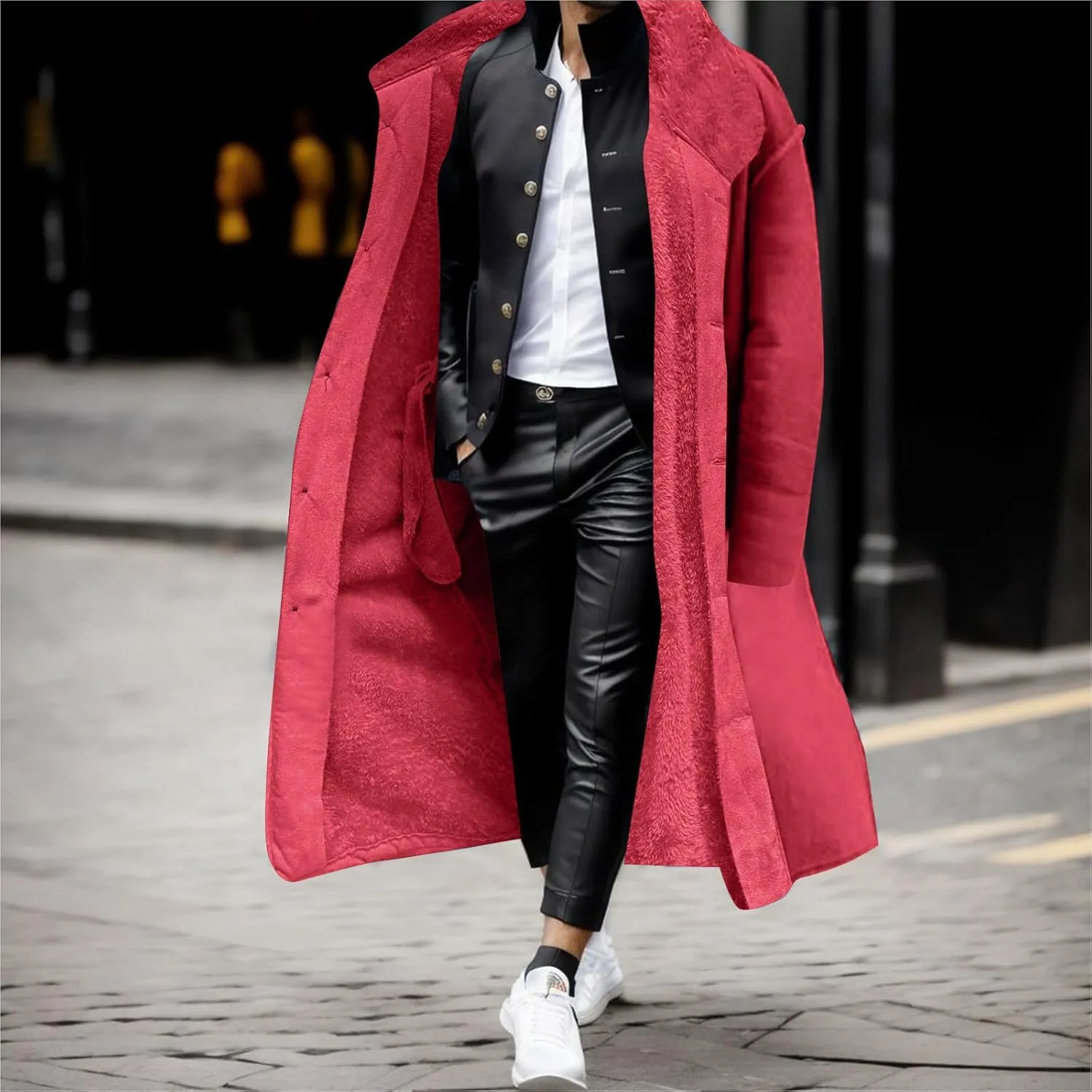Men's Oversized Long Wool Blend Trench Coat Single Breasted Knee Length Lapel 2024 Winter Jacket Warm Fleece Outerwear