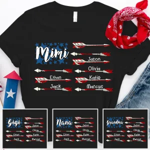 Mimi American Flag with Grandkids T-Shirt, Personalized Name 4th July Shirt