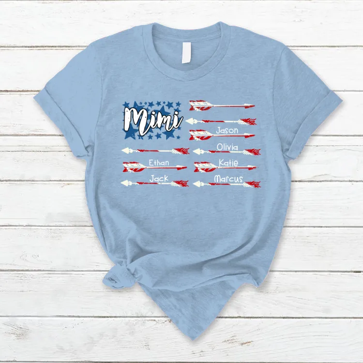 Mimi American Flag with Grandkids T-Shirt, Personalized Name 4th July Shirt
