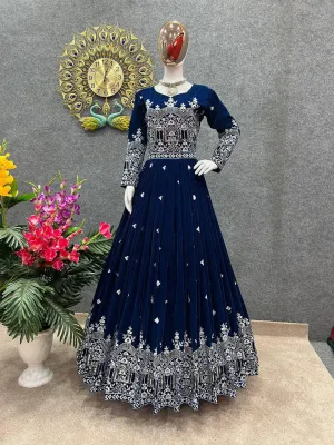 Navy Blue Velvet Embroidery Salwar Suit with Dupatta