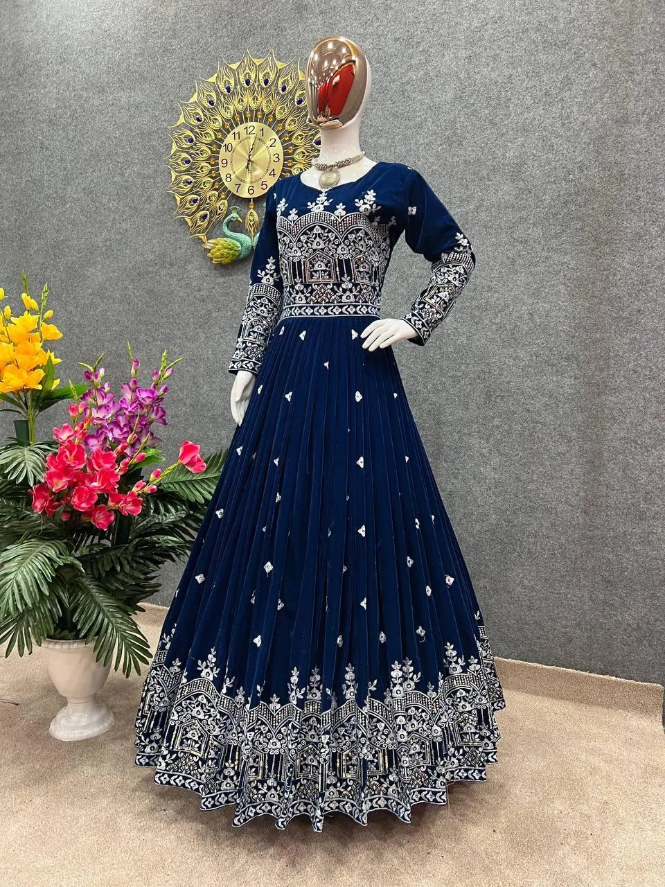 Navy Blue Velvet Embroidery Salwar Suit with Dupatta