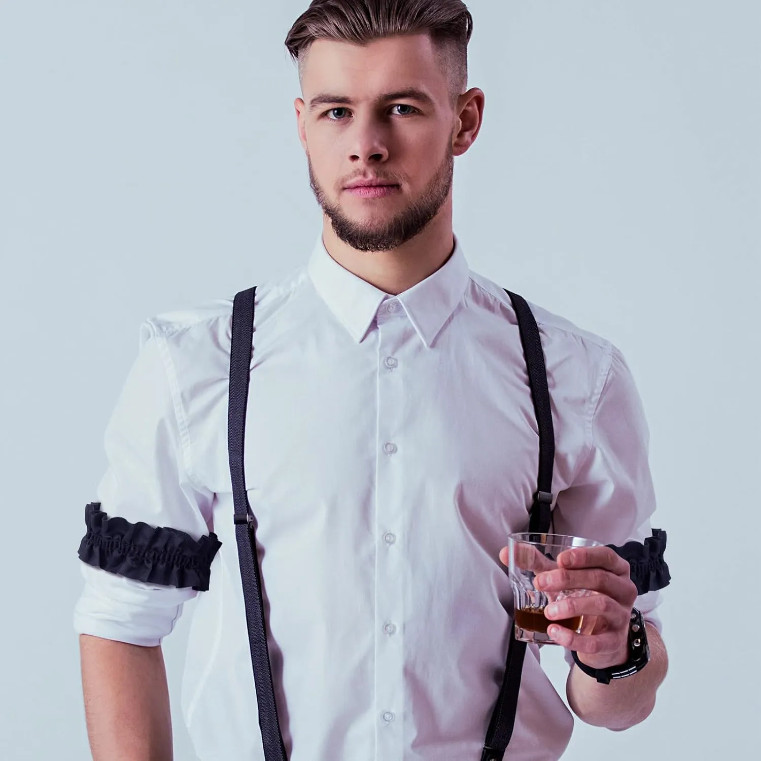 Newcotte 8 Pcs 20s Armband Garter for Men Roaring Arm Shirt Sleeve Garter Belt Costume for Halloween Party