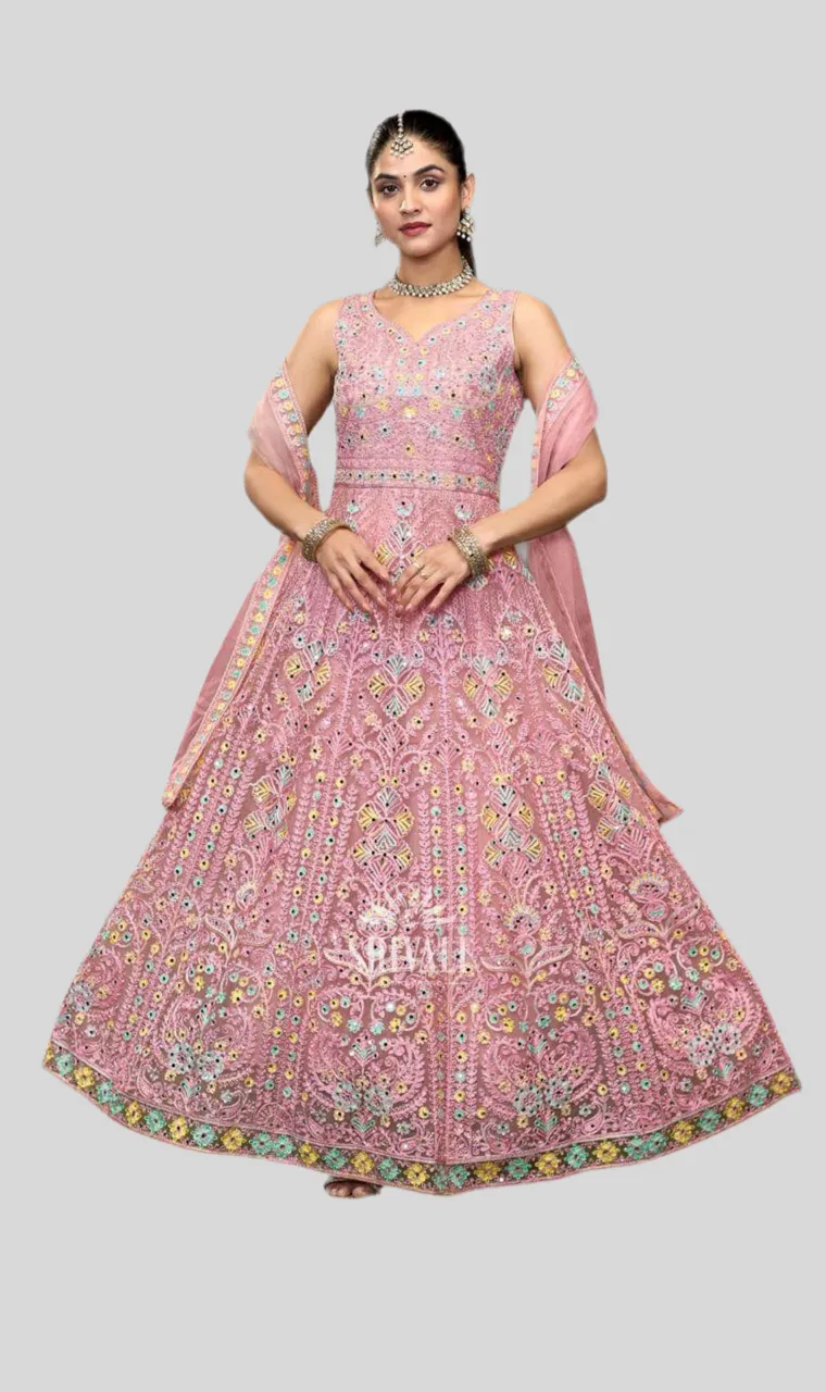 Pretty Pink Color Heavy Embroidered Dress with Dupatta  For Women