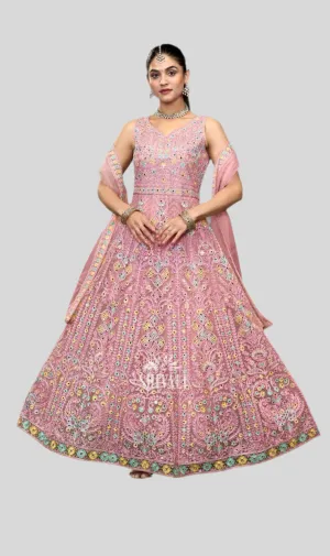 Pretty Pink Color Heavy Embroidered Dress with Dupatta  For Women