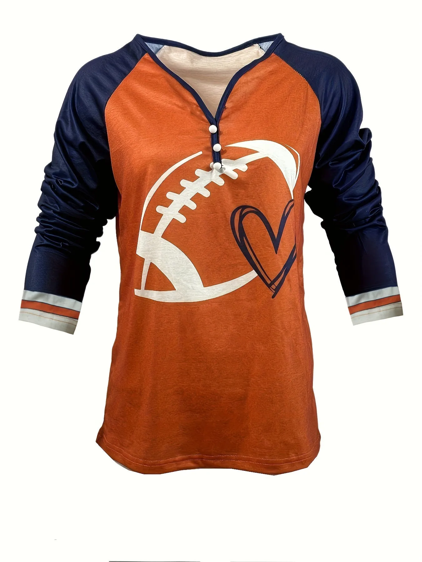 Print T shirt Casual V Neck Long Sleeve T shirt