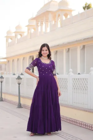 Purple Luxe Zari & Sequin Embroidered Gown