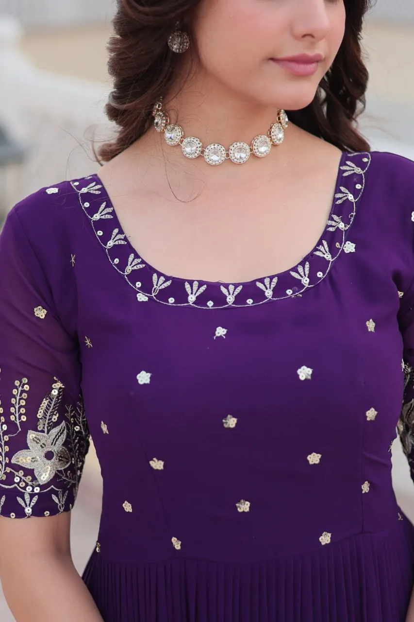 Purple Luxe Zari & Sequin Embroidered Gown