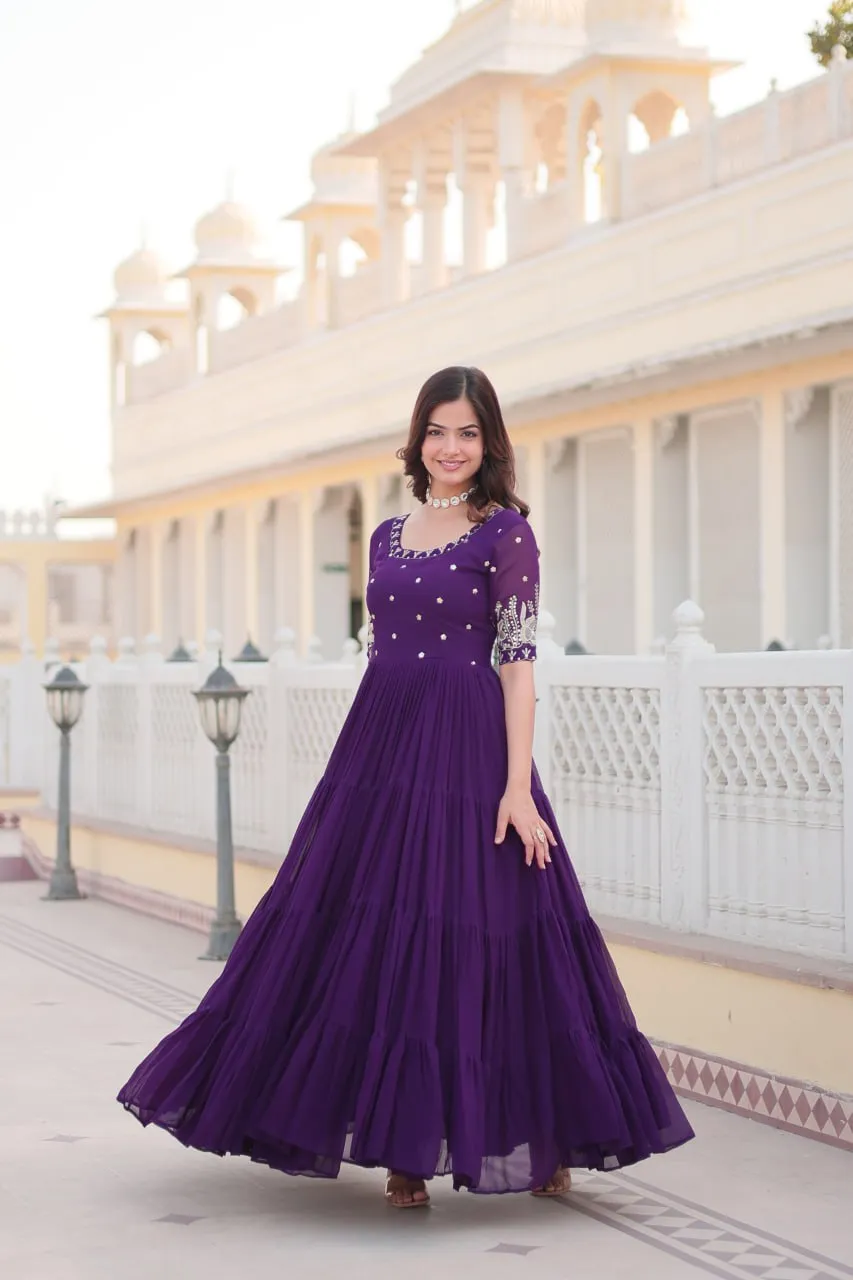 Purple Luxe Zari & Sequin Embroidered Gown