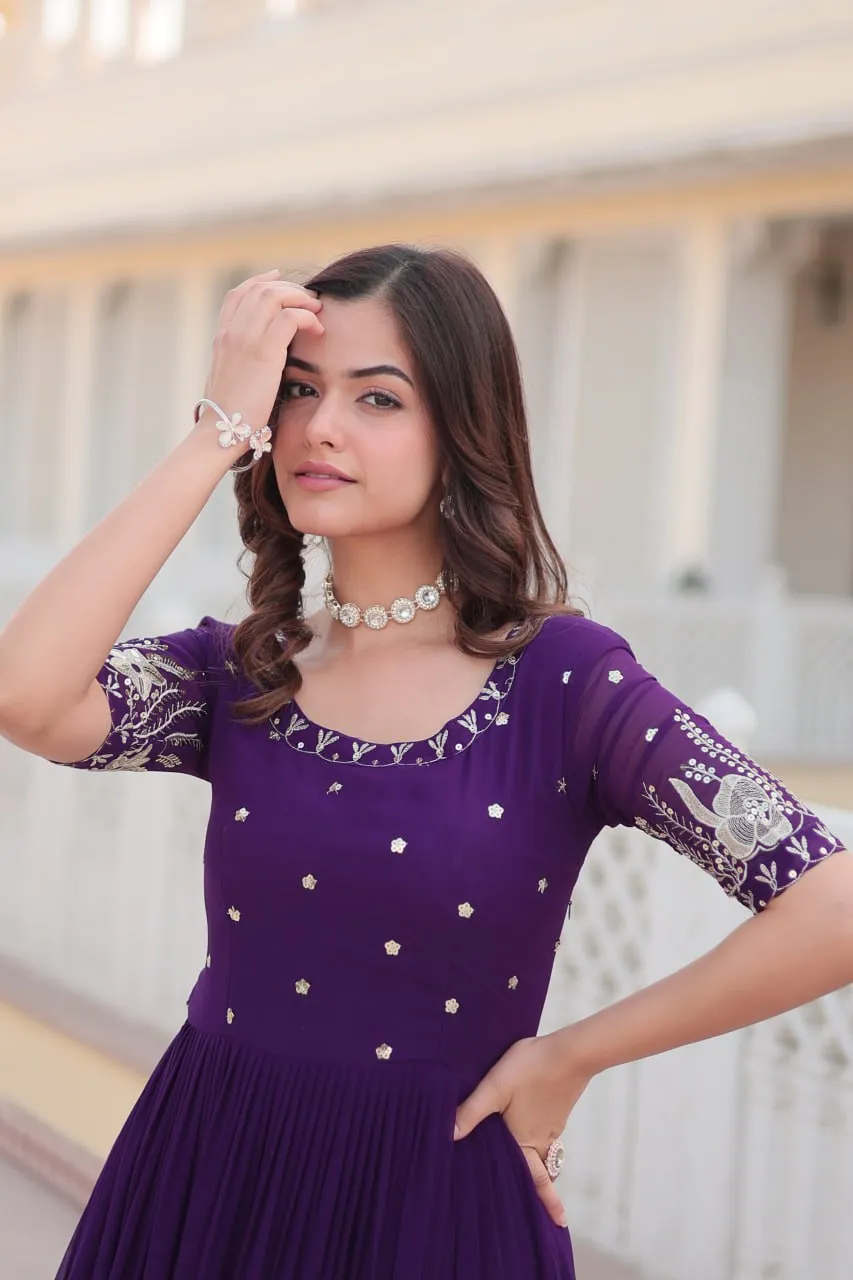 Purple Luxe Zari & Sequin Embroidered Gown