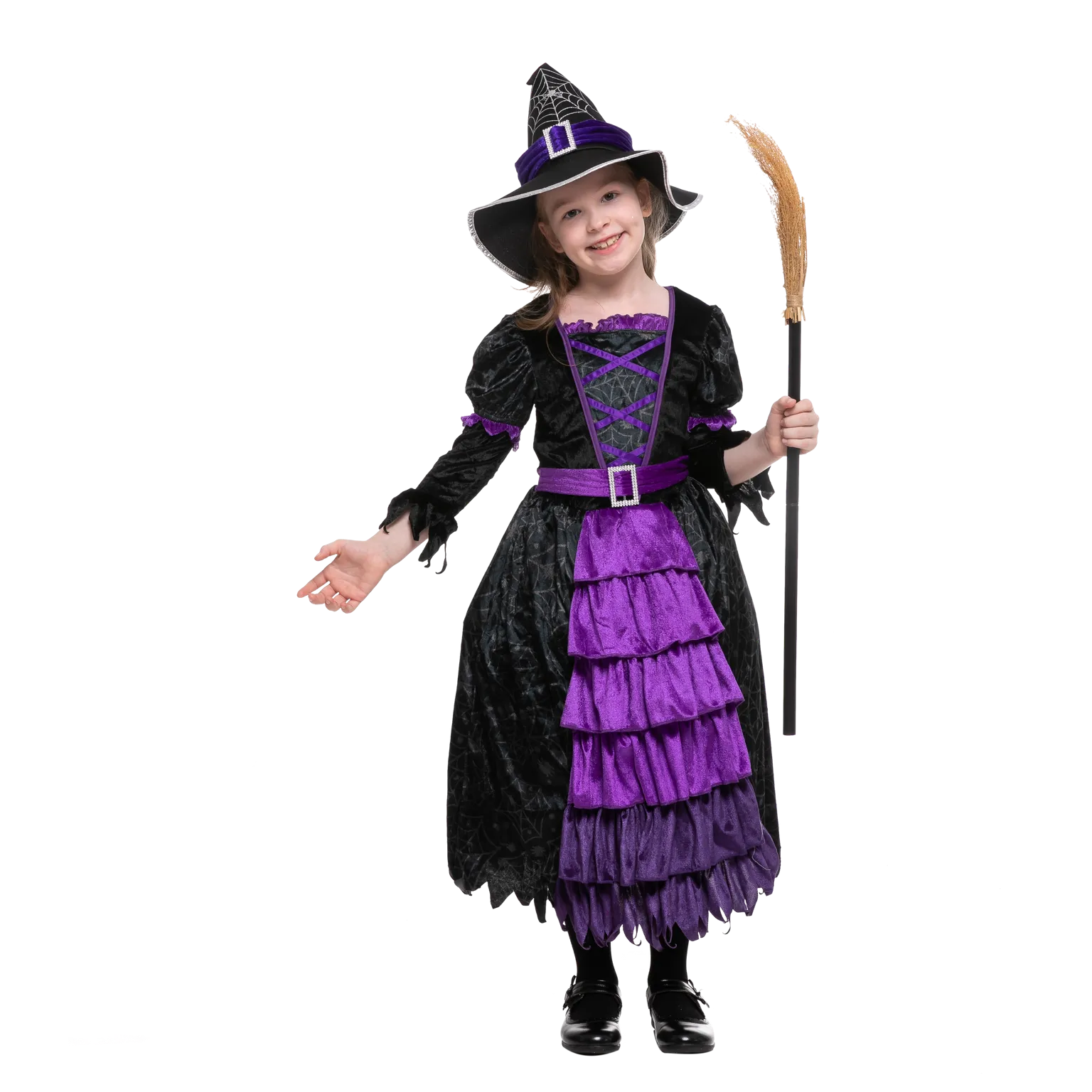 Purple Witch Costume with Spider Web Skirt - Child
