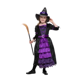 Purple Witch Costume with Spider Web Skirt - Child