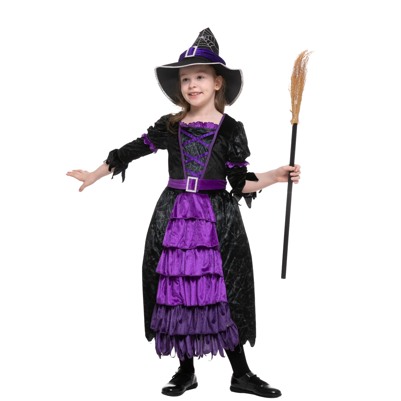 Purple Witch Costume with Spider Web Skirt - Child
