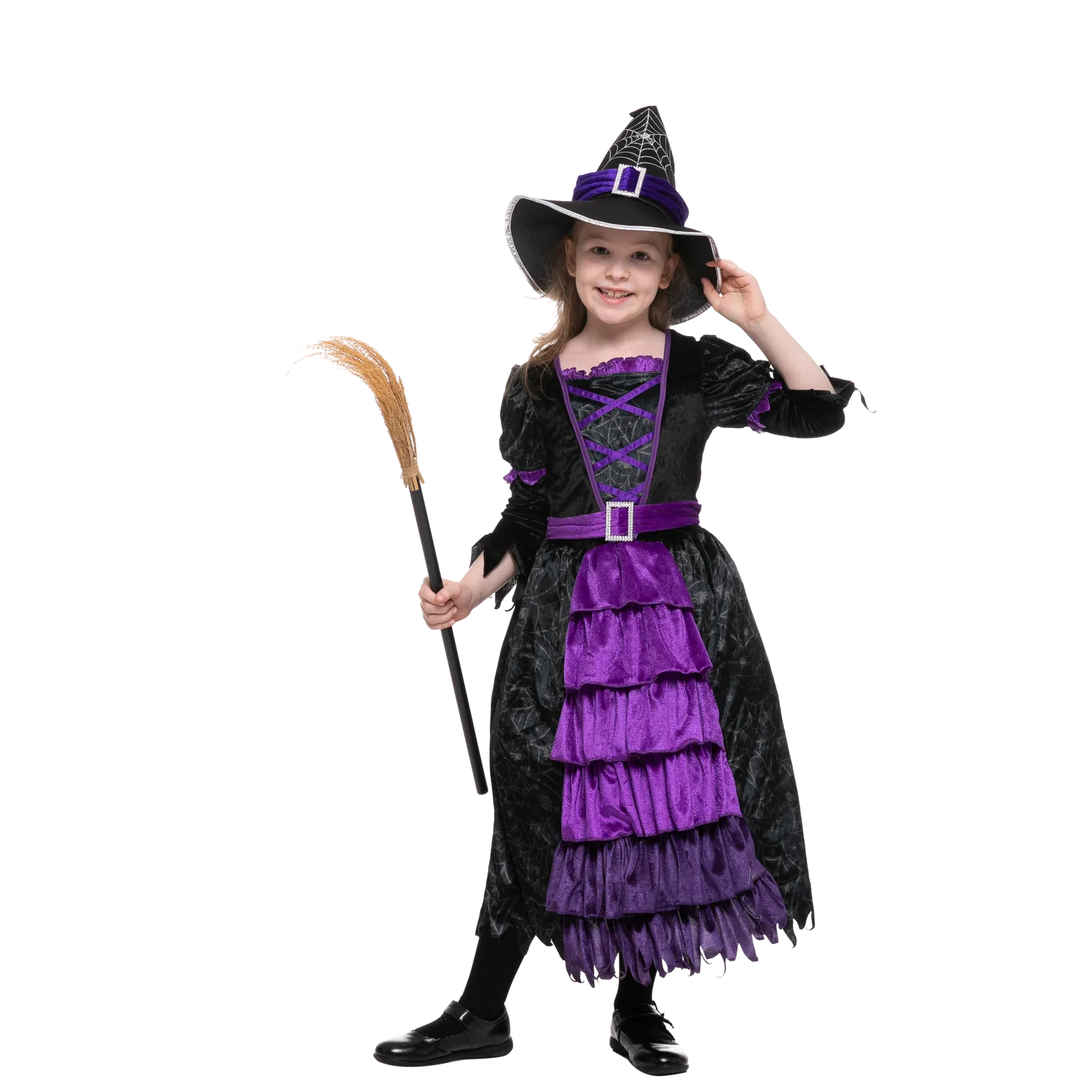 Purple Witch Costume with Spider Web Skirt - Child