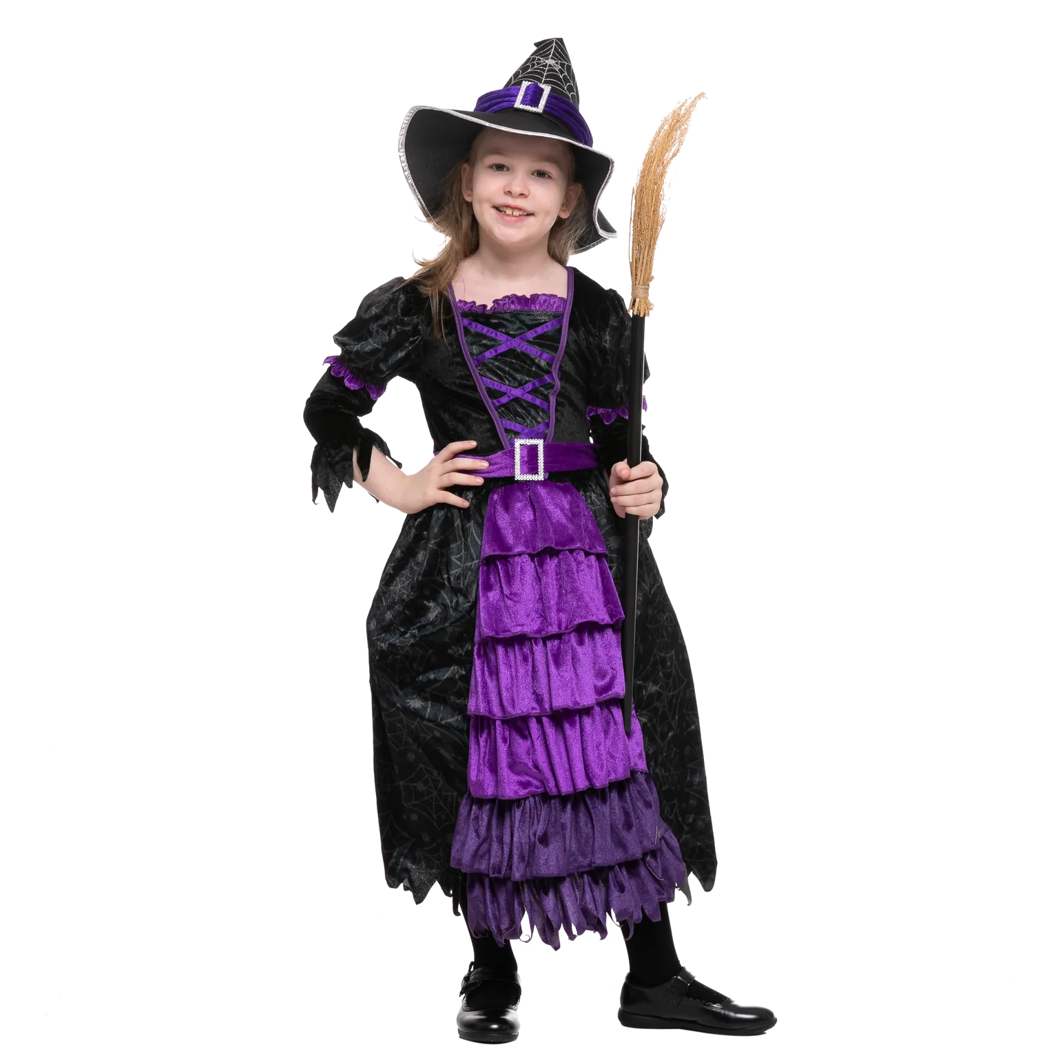 Purple Witch Costume with Spider Web Skirt - Child