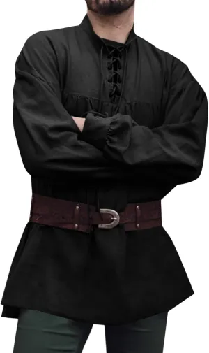 Runcati Mens Medieval Pirate Shirt Steampunk Viking Renaissance Long Sleeve Lace Up Scottish Halloween Costume Tops