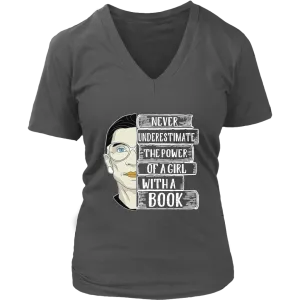 Ruth Bader  "A Girl With A Book" V-neck Tshirt