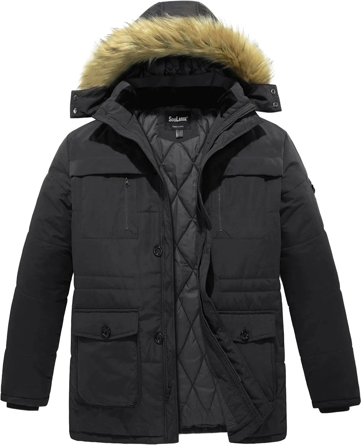 Soularge Men's Big and Tall Winter Warm Heavy Hooded Parka Jacket