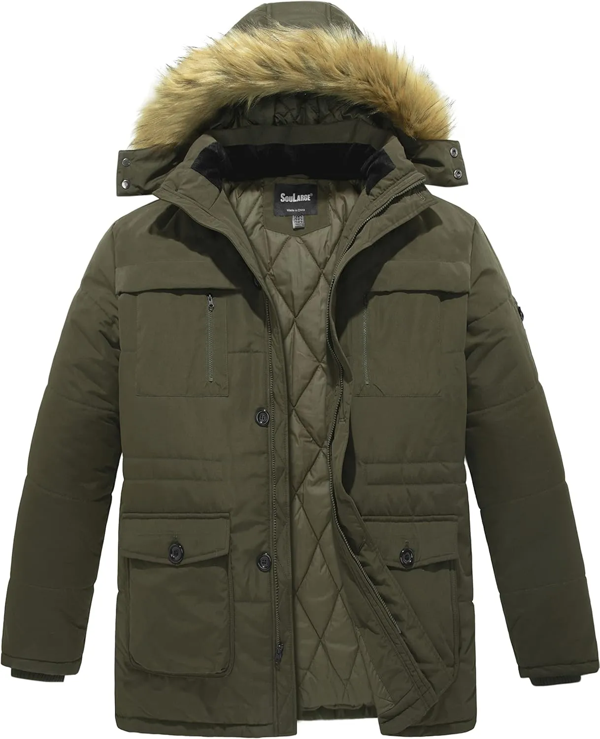 Soularge Men's Big and Tall Winter Warm Heavy Hooded Parka Jacket